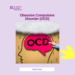 Text overlays symptoms of OCD with a text OCD within a brain